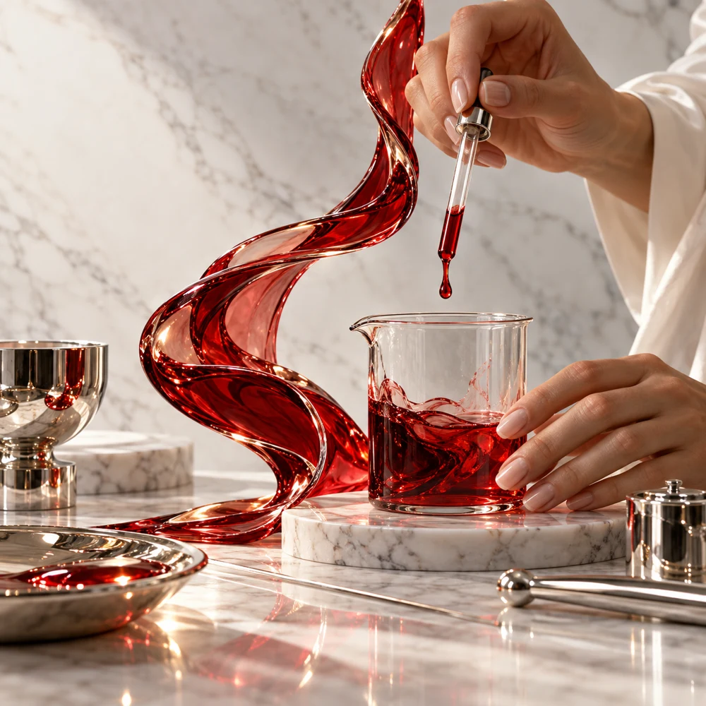 Hands using a pipette to create a personal fragrance